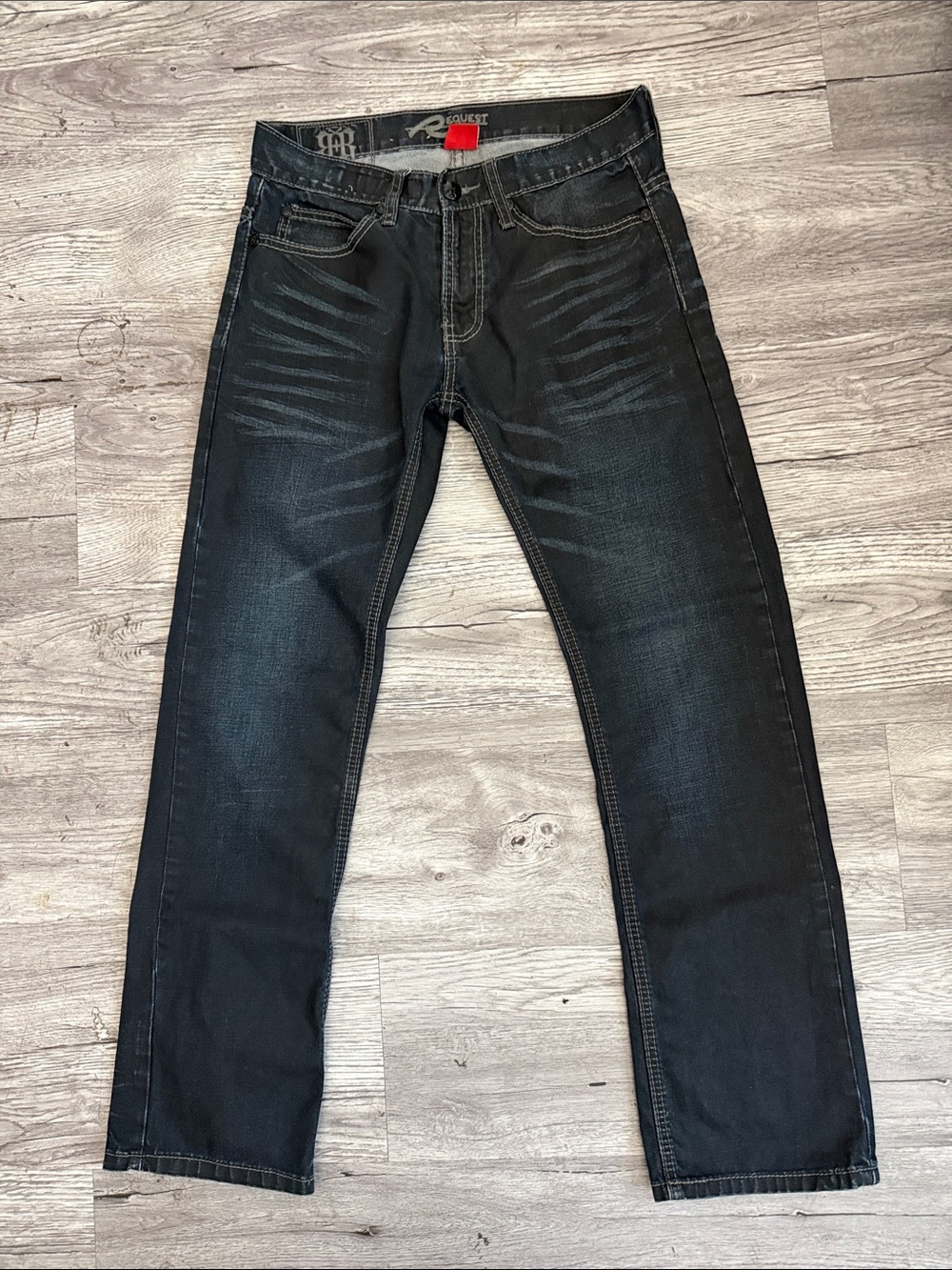 Request Jeans Men's Straight Fit Black Washed Jeans
